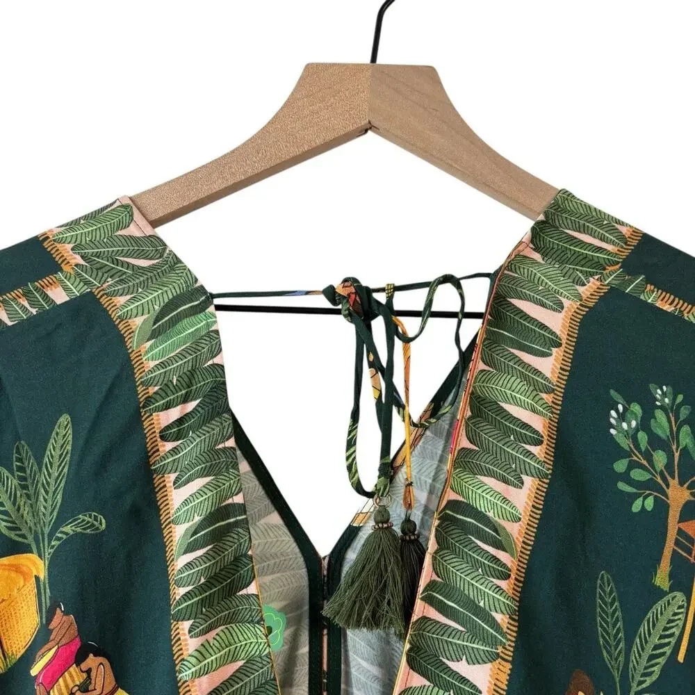 Farm‎ Rio Womens Dress Green Medium Yawanawa Indigenous Hut Print Rare Viscose - Picture 10 of 15